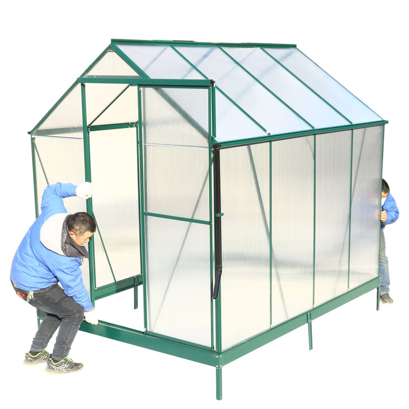 Polycarbonate Greenhouse, Heavy Duty Outdoor Aluminum Walk-In Green House Kit With Rain Gutter, Vent And Door For Backyard Garden