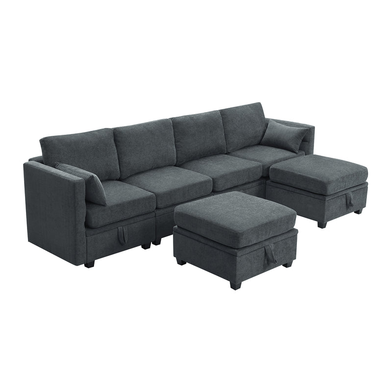 [VIDEO provided] [New] 109*54.7" Chenille Modular Sectional Sofa,U Shaped Couch with Adjustable Armrests and Backrests,6 Seat Reversible Sofa Bed with Storage Seats for Living Room, Apartment,2 Colors