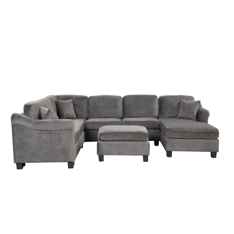 4 Pieces Sectional Sofa With Ottoman With Right Side Chaise