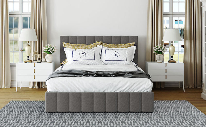 Queen size Upholstered Platform bed with a Hydraulic Storage System - Gray