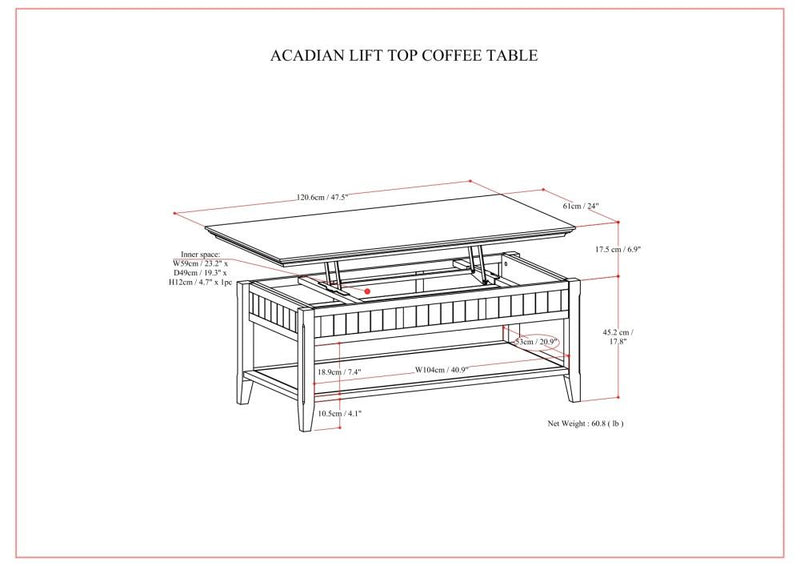 Acadian - Lift Top Coffee Table - Brown