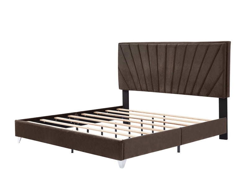 B108 King bed Beautiful line stripe cushion headboard , strong wooden slats + metal legs with Electroplate