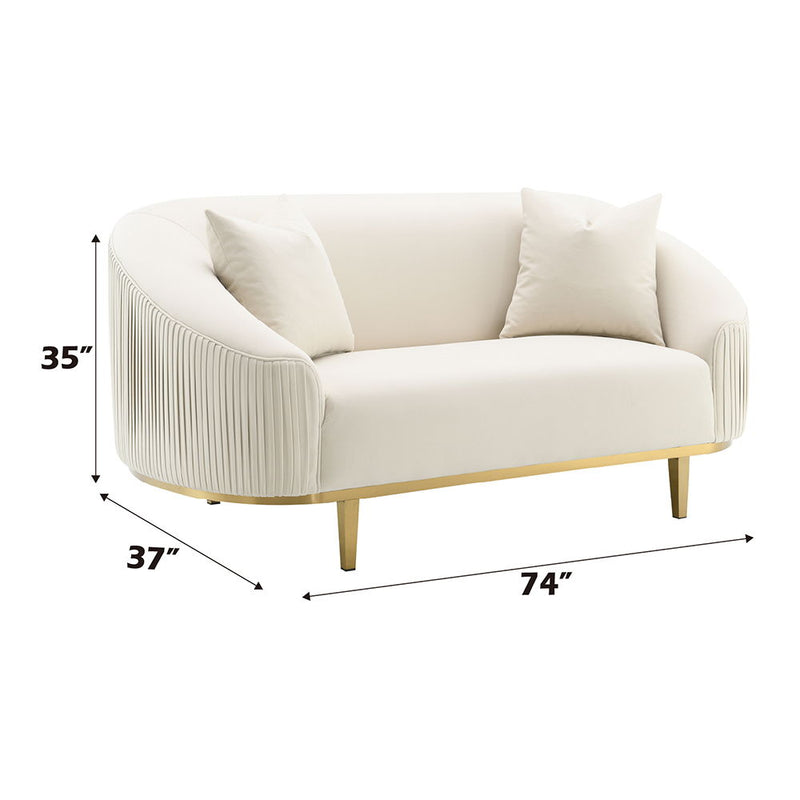 Martina - Loveseat With 2 Pillows - Ivory Velvet