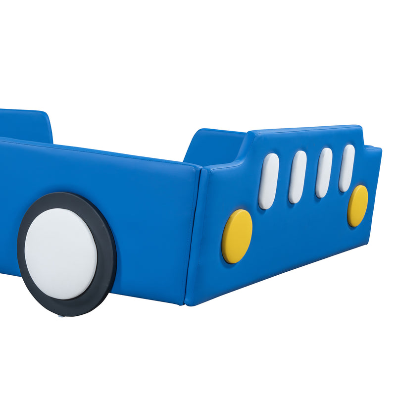 Twin Size Race Car-Shaped Platform Bed with Wheels,Blue