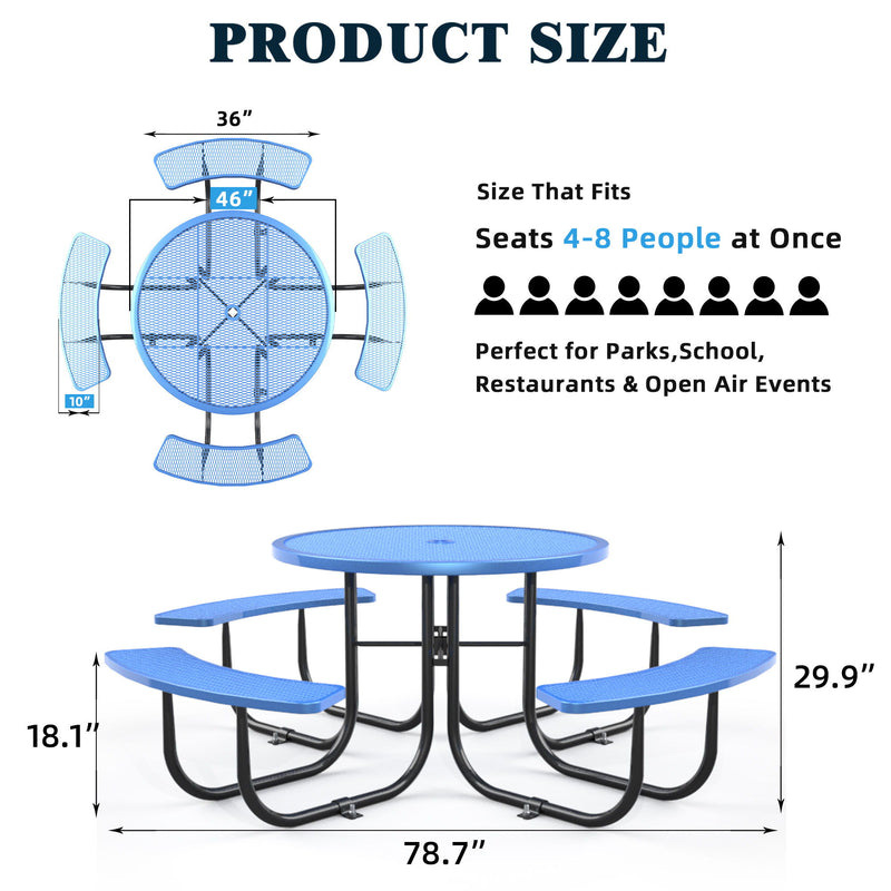 Round Outdoor Steel Picnic Table 46" With Umbrella Pole