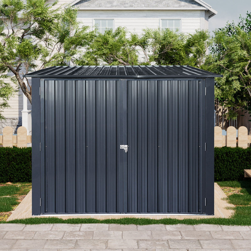 Outdoor Steel Storage Shed For Bicycle With Slope Roof And 4 Bike Tracks - Black