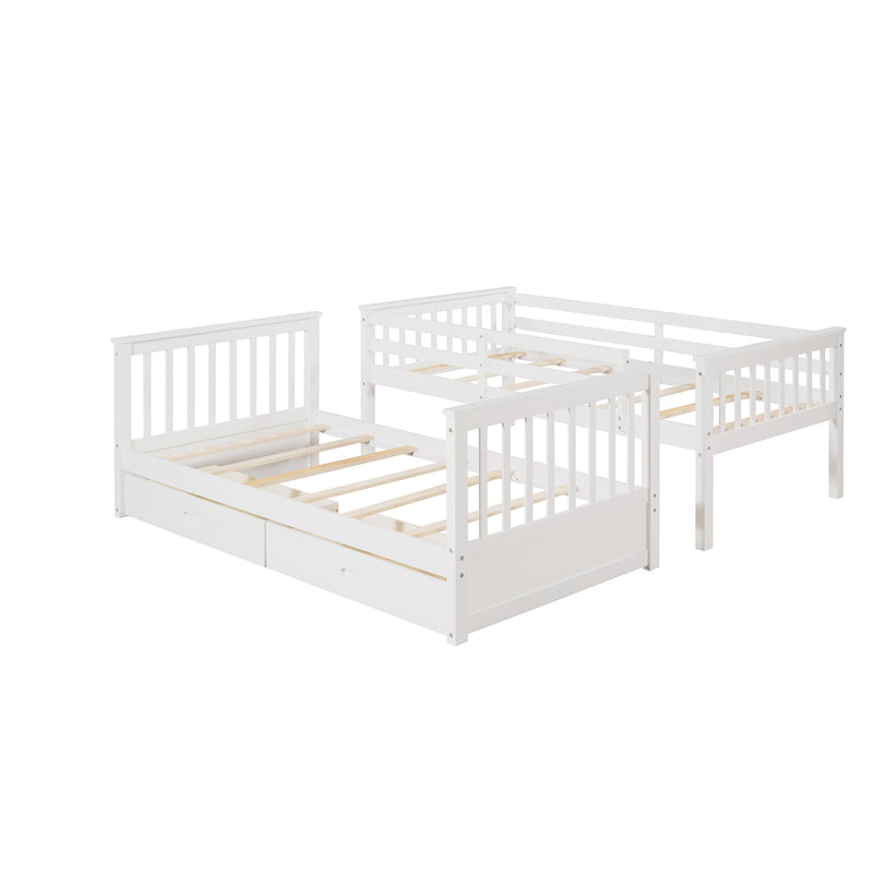 Twin-Over-Twin Bunk Bed with Ladders and Two Storage Drawers (White)(OLD SKU:LT000265AAK)