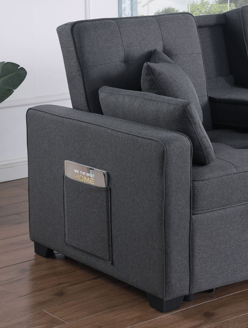 Cody II - Convertible Sleeper Loveseat With Cup Holder, Charging Ports and Pocket - Dark Gray