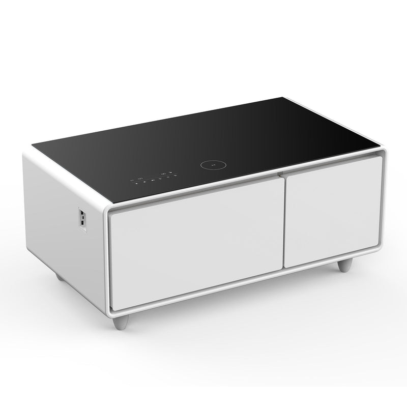 Modern Smart Coffee Table With Built-In Fridge - Bluetooth Speaker, Wireless Charging, Touch Control Panel, USB Interface, Outlet Protection, Atmosphere Light