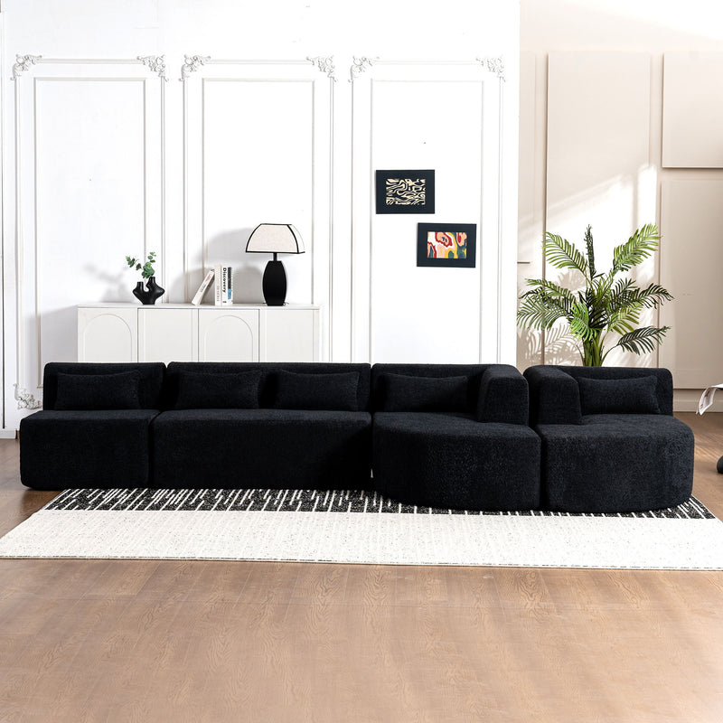 Upholstered Sofa Free Combined Sofa Couch With Two Chaise Lounge And Five Back Pillows For Living Room