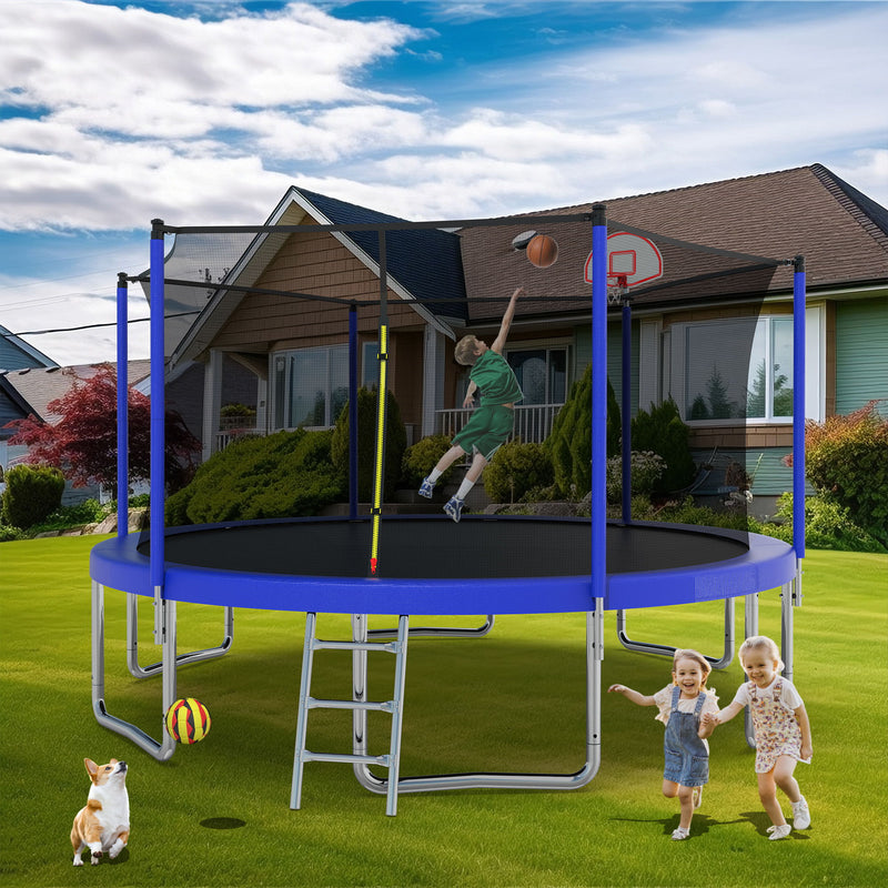 14Ft For Kids Children With Safety Enclosure Net Outdoor Backyards Large Recreational Trampoline - Blue