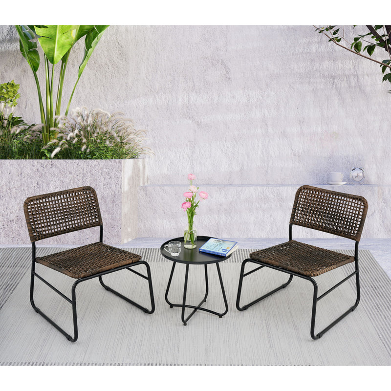 Patio Furniture Set 3 Piece Mixture Pattern PE Rattan Steel Frame And Modern Round Table - Brown / Black