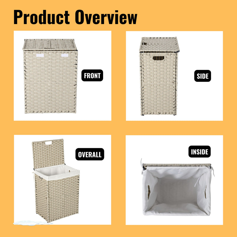 Laundry Hamper With Lid PE Rattan Powder Coating Frame Clothes Hampers With 2 Removable Bags