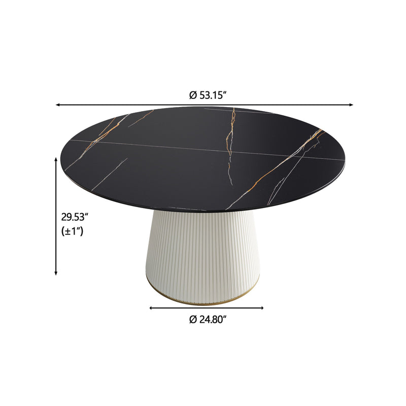 Modern Artificial Stone Round Plywood PU Base Dining Table, Can Accommodate 6 People, (Not Including Chairs) - Black / Beige