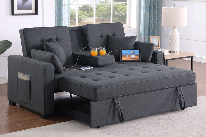 Cody II - Convertible Sleeper Loveseat With Cup Holder, Charging Ports and Pocket - Dark Gray