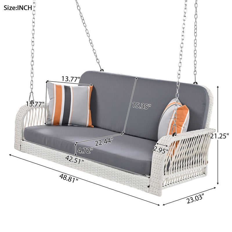 PE Wicker Porch Swing, 2 Seater Hanging Bench With Chains, Patio Furniture Swing For Backyard Garden Poolside