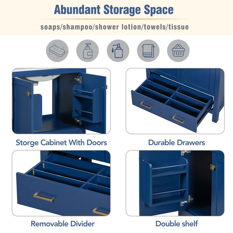 Bathroom Vanity With Single Sink, Combo Cabinet Undermount Sink, Bathroom Storage Cabinet With Two Doors And A Drawer, Soft Closing, Multifunctional Storage, Solid Wood Frame