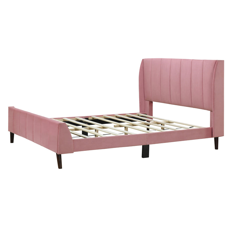 Queen Size Upholstered Platform Bed, Velvet, Pink