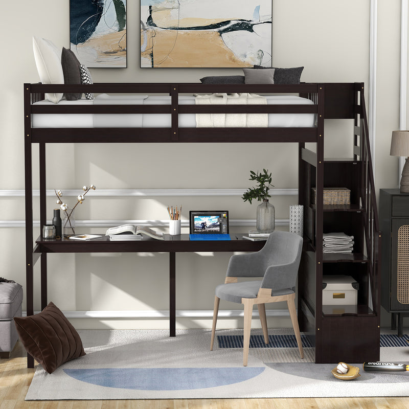 Twin Size Loft Bed with Storage Staircase and Built-in Desk, Espresso (Old SKU:GX000903AAP)