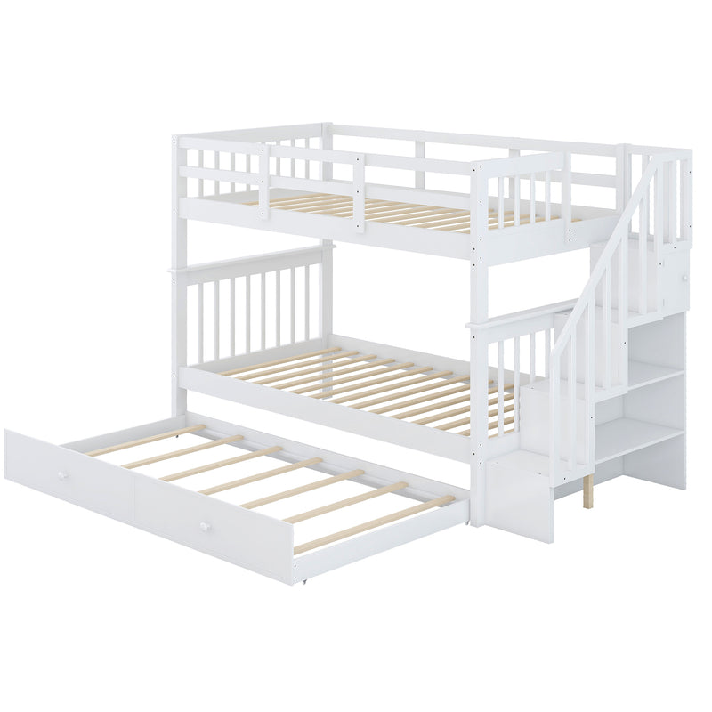 Stairway Twin-Over-Twin Bunk Bed with Twin size Trundle for Bedroom, Dorm, Adults, White( old sku: LP000209AAK )