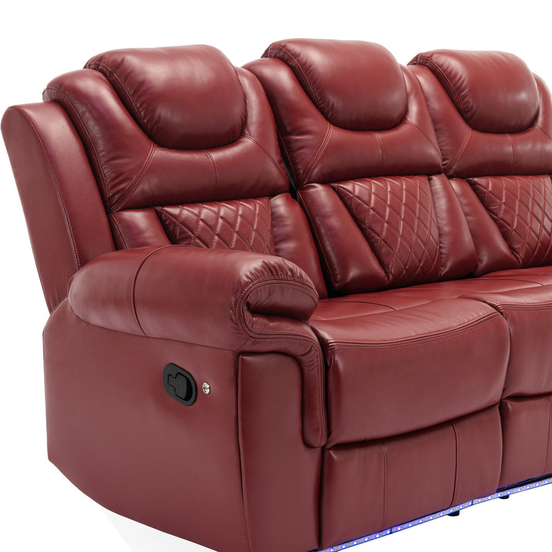 Home Theater Seating Manual Recliner Chair With Center Console And Led Light Strip For Living Room