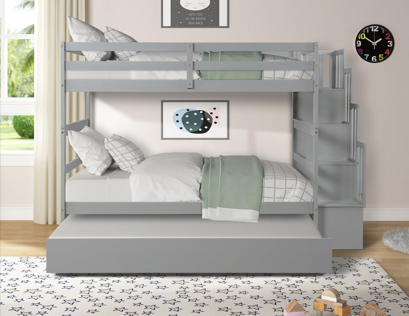 Twin Over Twin Bunk Beds With Twin Trundle And Stairway Storage Function