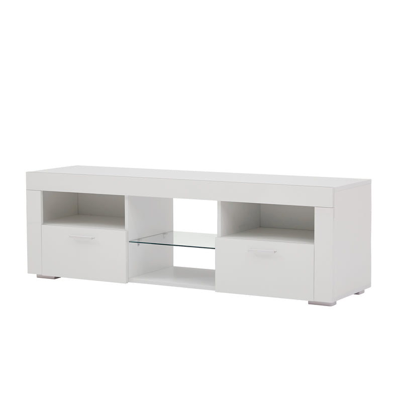 White morden TV Stand with LED Lights,high glossy front TV Cabinet,can be assembled in Lounge Room, Living Room or Bedroom,color:WHITE