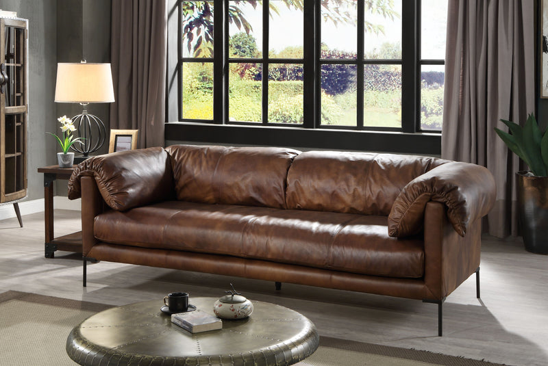 Jaron - Top Grain Leather Sofa - Mocha