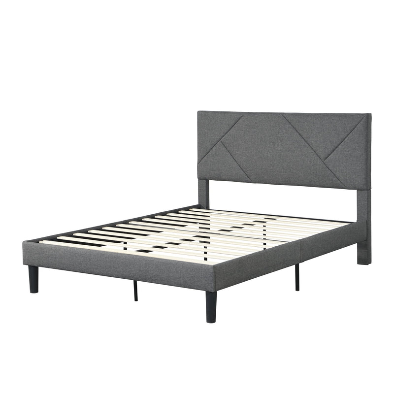 Full Size Upholstered Platform Bed Frame With Headboard, Strong Wood Slat Support, Mattress Foundation, No Box Spring Needed - Gray