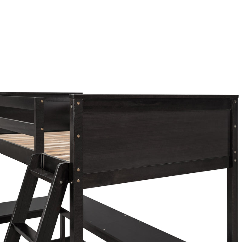 Twin size Loft Bed with Shelves and Desk, Wooden Loft Bed with Desk - Espresso(OLD SKU:LT000537AAP)