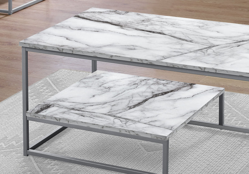 Table Set, Coffee, End, Side, Accent, Living Room, Marble Look Laminate, Contemporary, Modern (Set of 3)