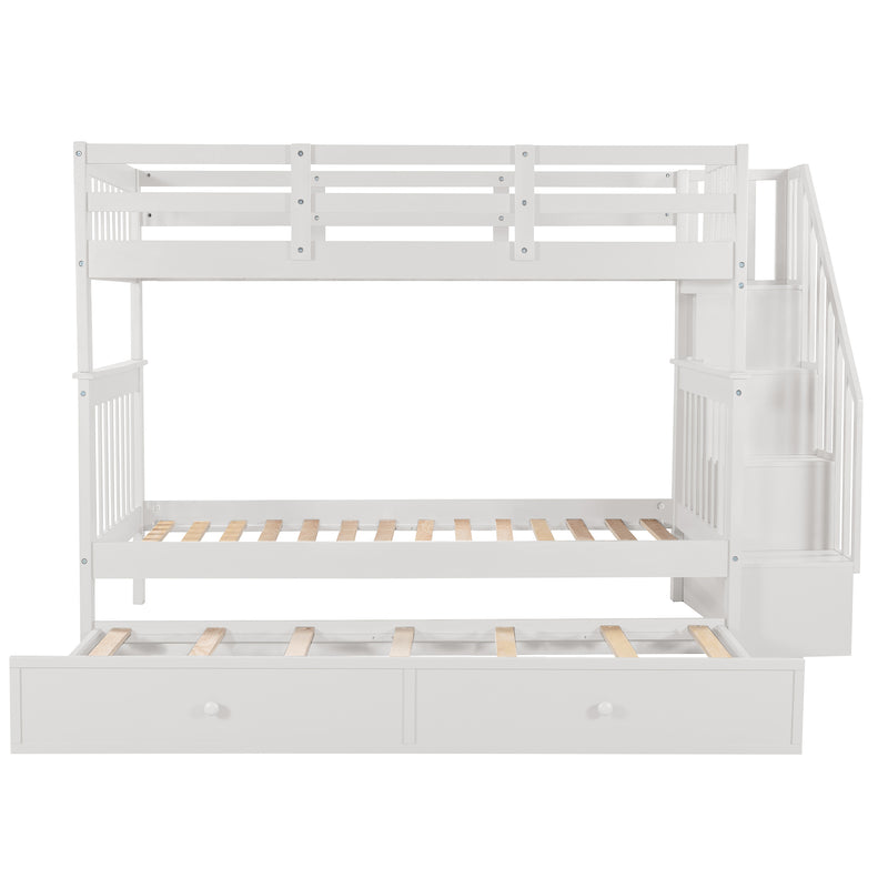 Stairway Twin-Over-Twin Bunk Bed with Twin size Trundle for Bedroom, Dorm, Adults, White( old sku: LP000209AAK )