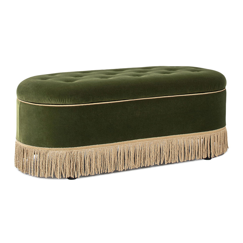 Melinda - Oval Tufted Bullion Fringe Storage Bench