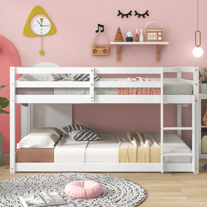 Twin over Twin Floor Bunk Bed, White(New SKU:W504P148538)