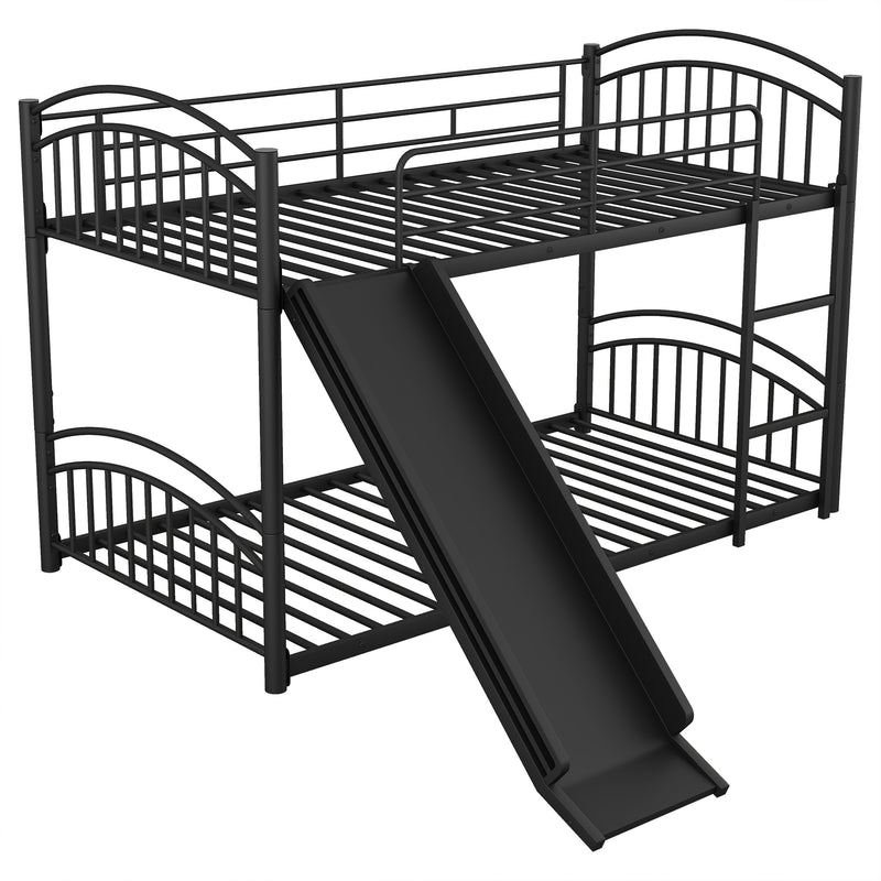 Twin Over Twin Metal Bunk Bed With Slide,Kids House Bed Black