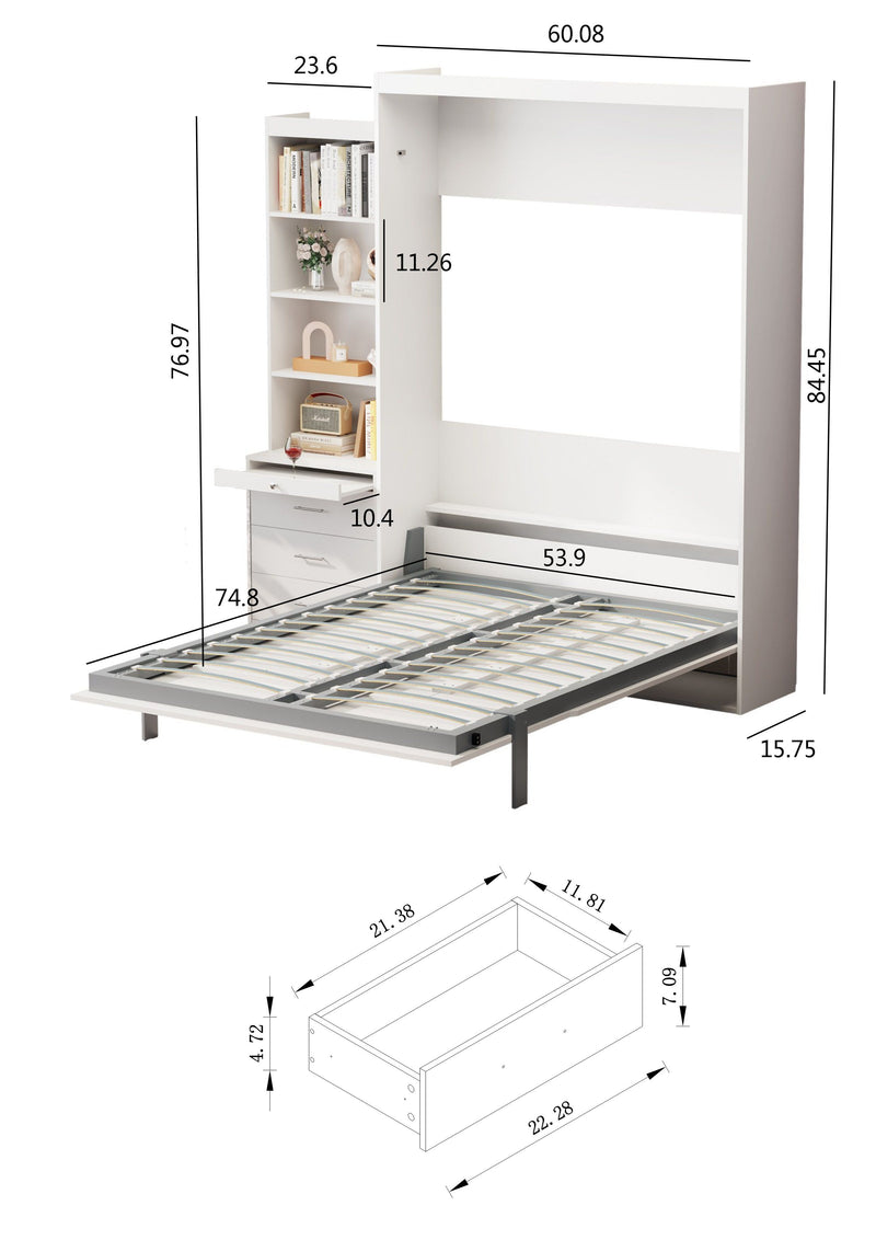 Morden Deisgn Vertical Murphy Bed With Shelf And Drawers For Bedroom Or Guestroom Wall Bed Space Saving Hidden Bed With New Style Gas Struts