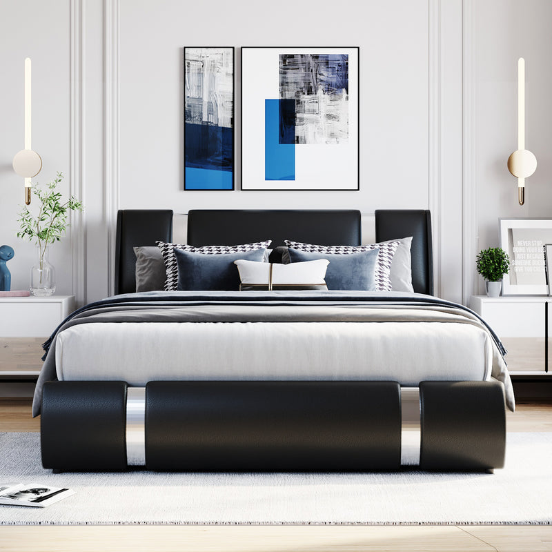 Queen Size Upholstered Faux Leather Platform bed with a Hydraulic Storage System, Black