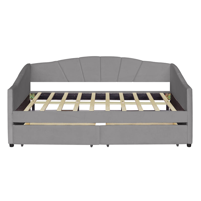 Upholstered daybed Twin Size with Two Drawers and Wood Slat  ,Gray