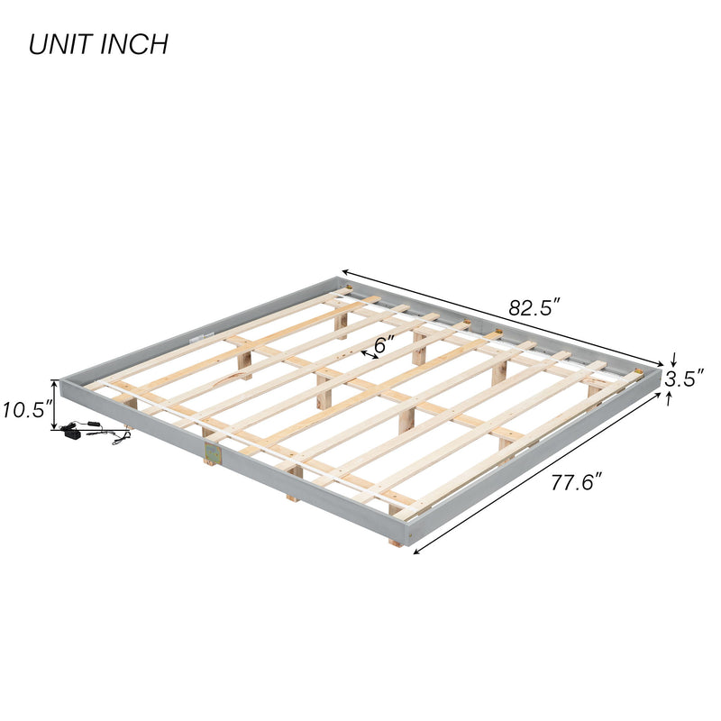 Floating Bed With Led Lights Underneath, Modern Queen Size Low Profile Platform Bed With Led Lights