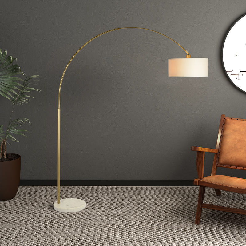 Ambient - Arch Gold Floor Lamp With Large Linen Shade - Gold / White