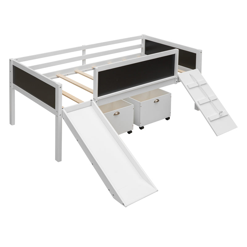 Twin size Loft Bed Wood Bed with Two Storage Boxes - White( old sku: LP000075AAK )