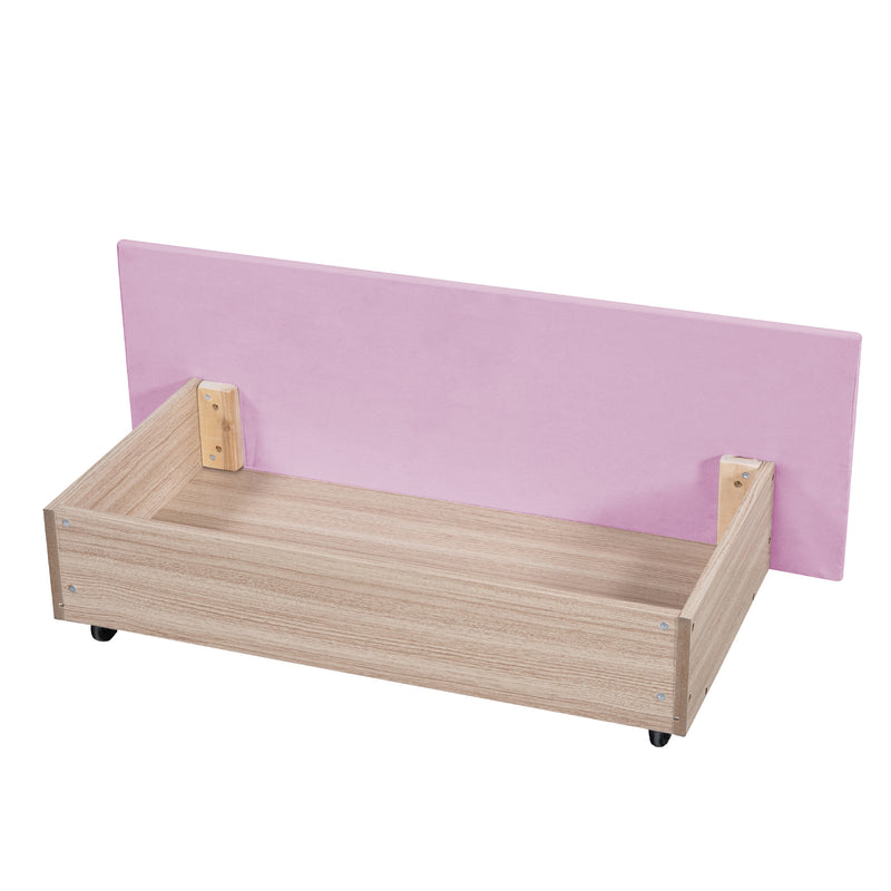 Queen Size Upholstered Bed with 4 Drawers, Pink