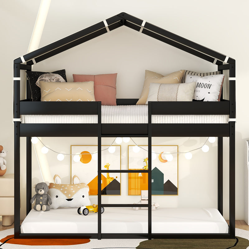 Twin Over Twin Bunk Bed Wood Bed with Tent, Espresso