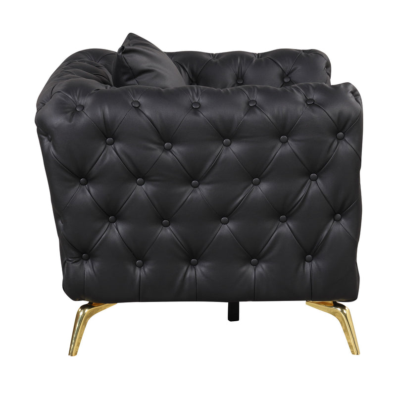 Modern Sofa Couch PU Upholstered Sofa With Sturdy Metal Legs, Button Tufted Back, Single Sofa Chair For Living Room, Apartment, Home Office - Black