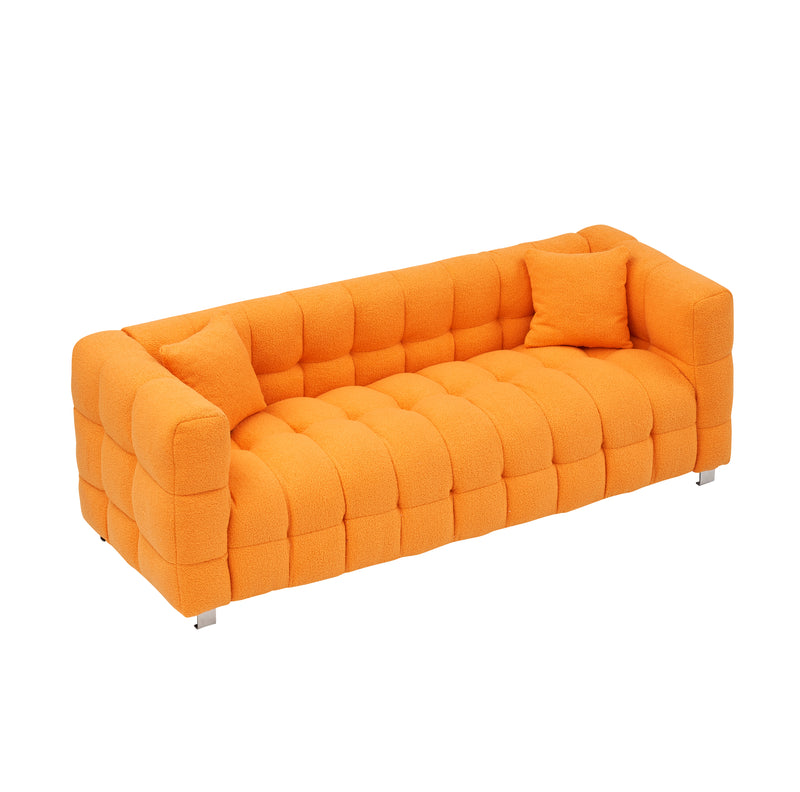 80-Inch Orange Teddy Fleece Sofa for Living Room or Bedroom, Including Two Throw Pillows & Sturdy Hardware Foot Support