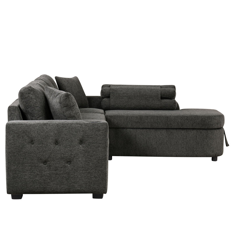 L-Shaped Couch Sectional Sofa With Storage Chaise, Cup Holder And USB Ports For Living Room