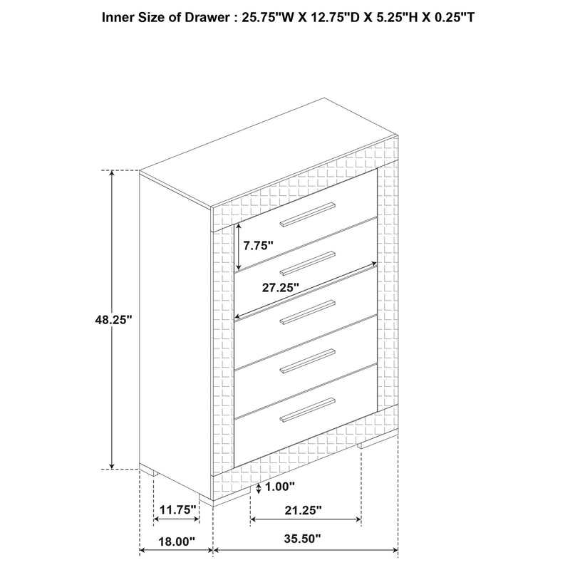 Ives - 5-Drawer Bedroom Chest Of Drawers - Gray High Gloss