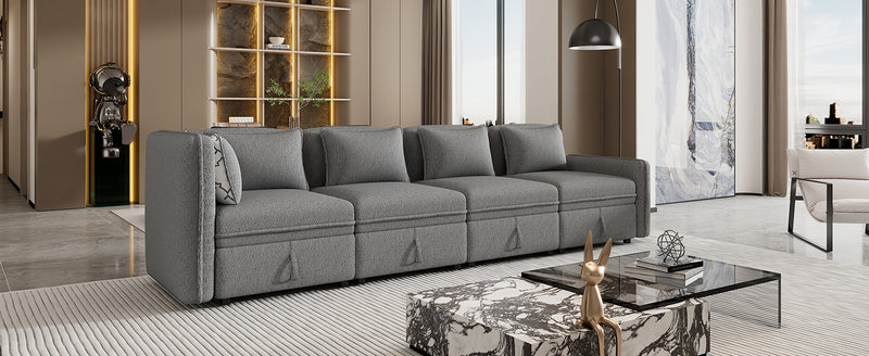 122.8" Convertible Modular Minimalist Sofa Free Combination 4 Seater Sofa Chenille Fabric Sectional sofa with 5 Pillows for Living Room, Office, Apartment, Small Space, Gray