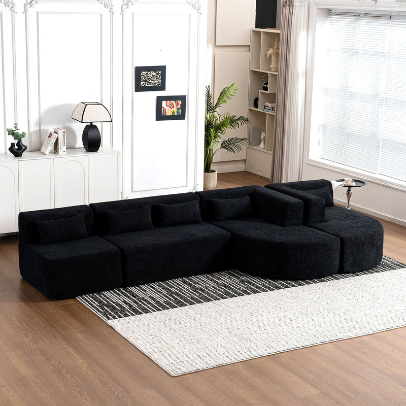 Upholstered Sofa Free Combined Sofa Couch With Two Chaise Lounge And Five Back Pillows For Living Room