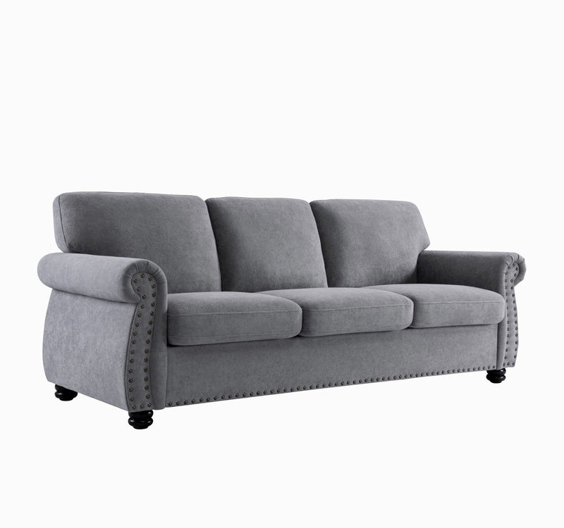 Soft Sofa, Upholstered 3 Seater Couch With High Density Foam, Loose Back Cushions And Turned Legs